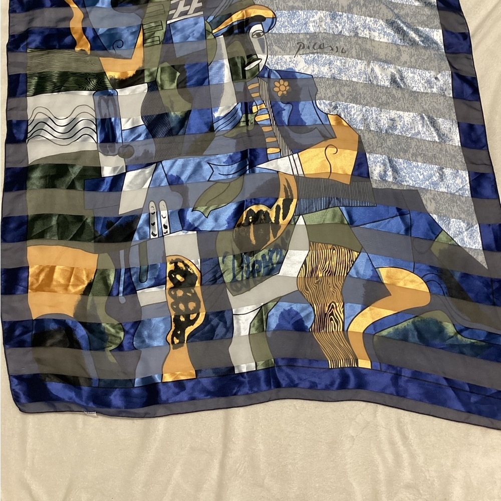 Picasso Artistic Blue and Gold Scarf.